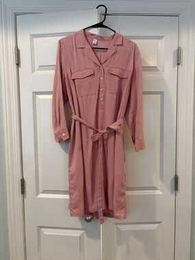 Women's Pink Shirt Dress with Tie Waist